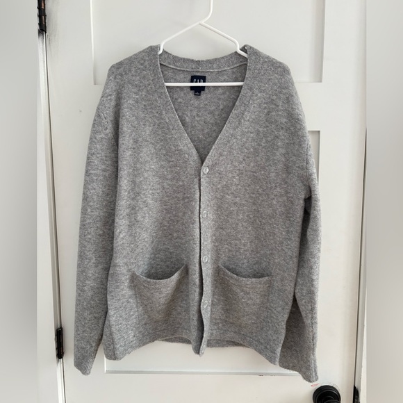 GAP Men's Recycled V-neck Cardigan light gray marl size M - Picture 2 of 7